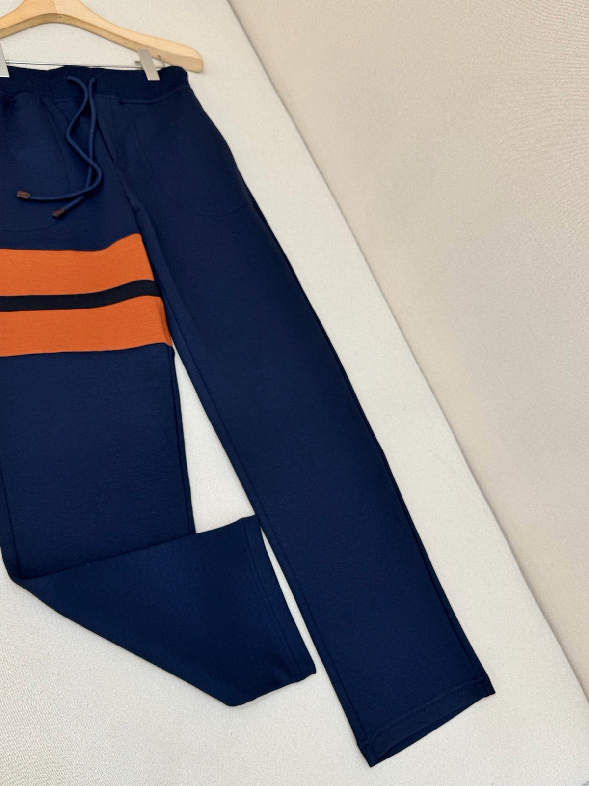 Navy Cotton Contrast Stripe Straight - Men's