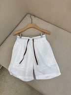 White Cotton Contrast Tie Drawstring - Men's
