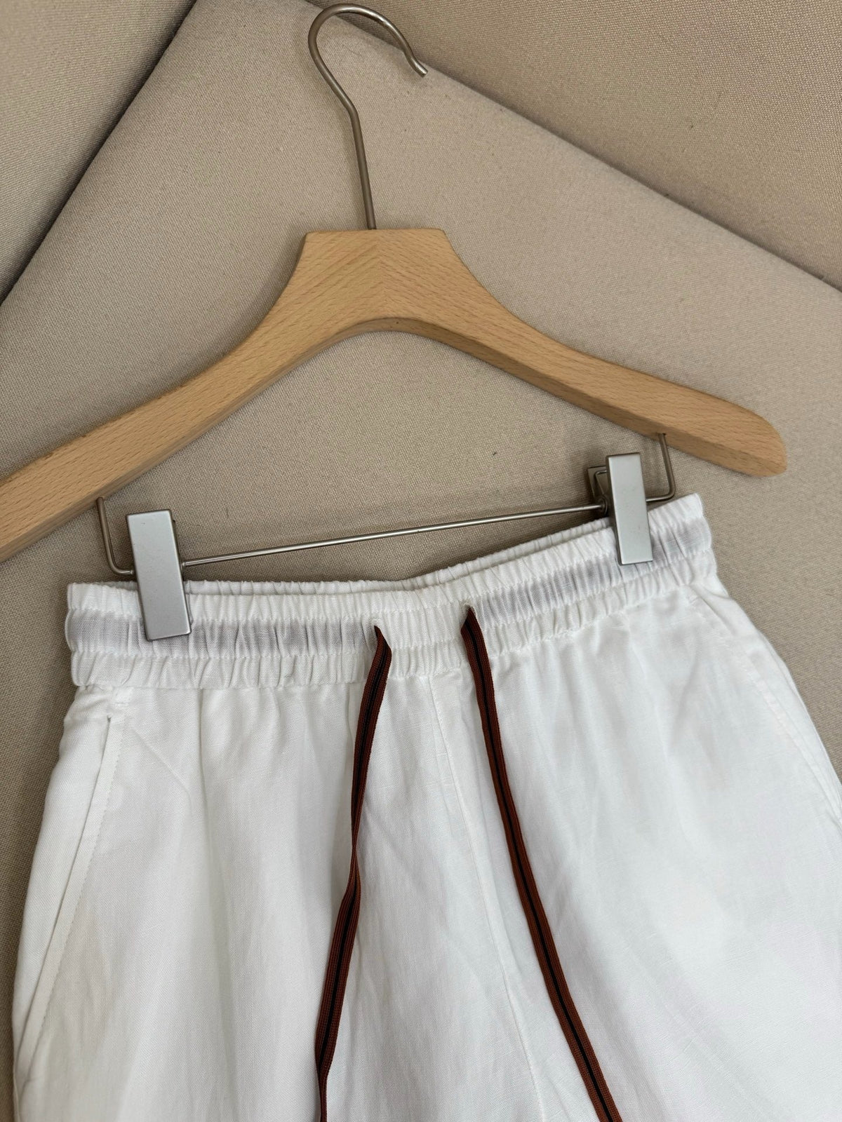 White Cotton Contrast Tie Drawstring - Men's