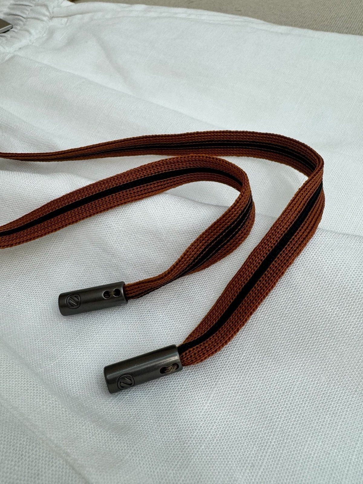 White Cotton Contrast Tie Drawstring - Men's