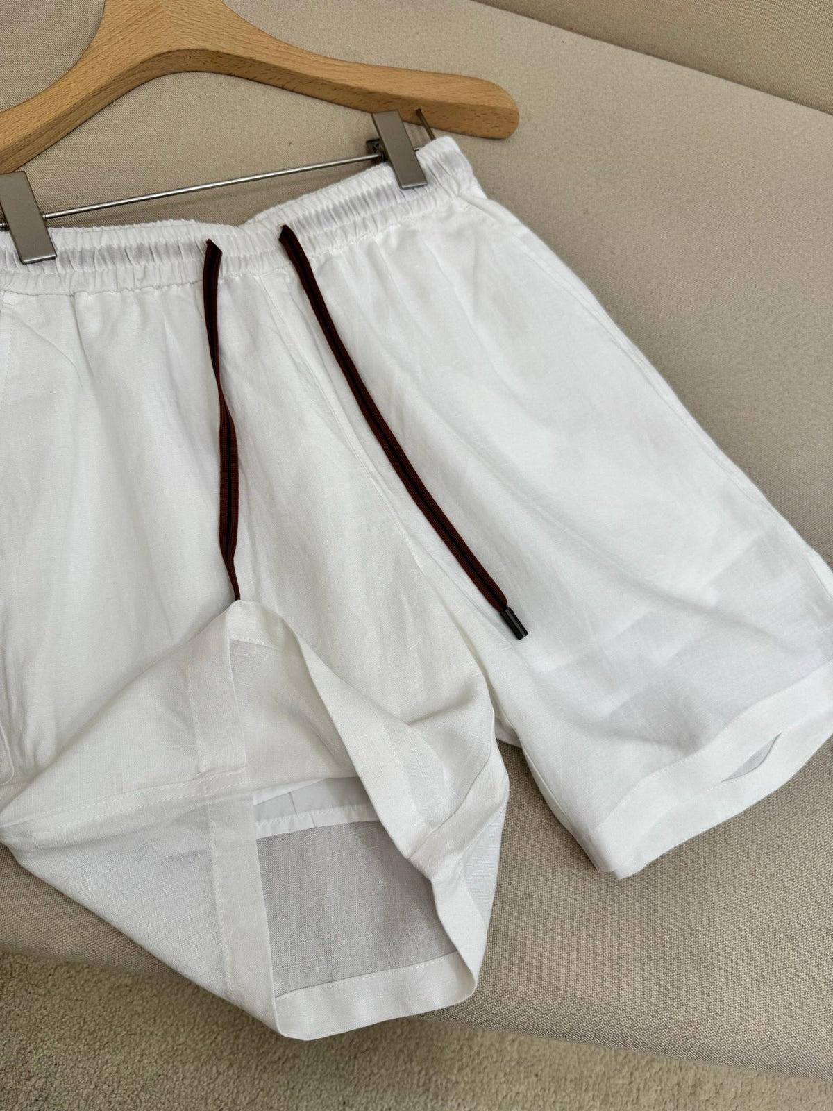White Cotton Contrast Tie Drawstring - Men's