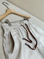 White Cotton Contrast Tie Drawstring - Men's