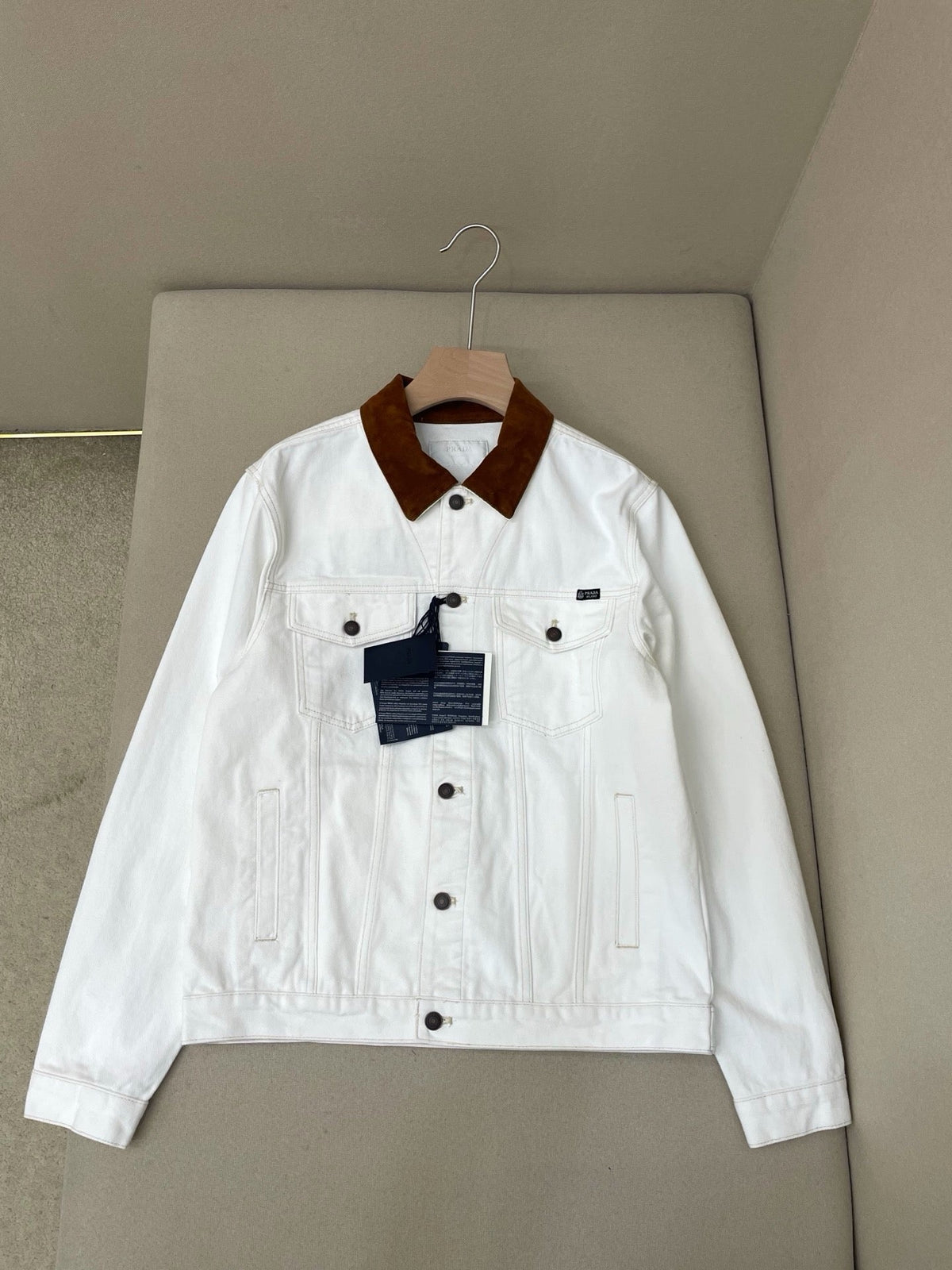 White Denim Contrast Collar Trucker - Men's