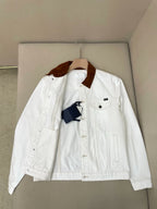 White Denim Contrast Collar Trucker - Men's