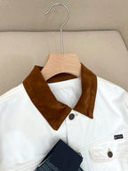 White Denim Contrast Collar Trucker - Men's