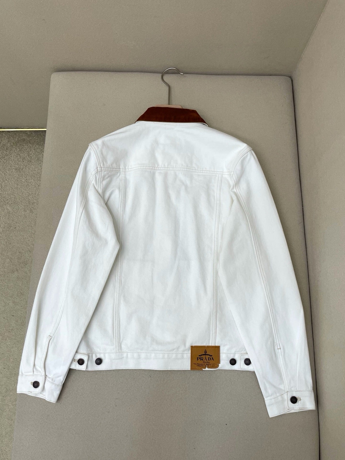 White Denim Contrast Collar Trucker - Men's
