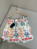 White Nylon Graphic Print Swim - Men's