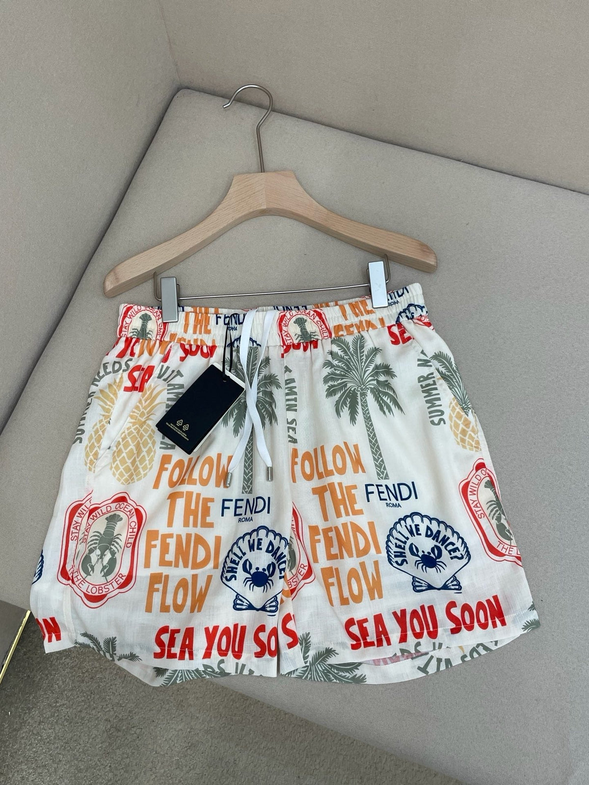 White Nylon Graphic Print Swim - Men's