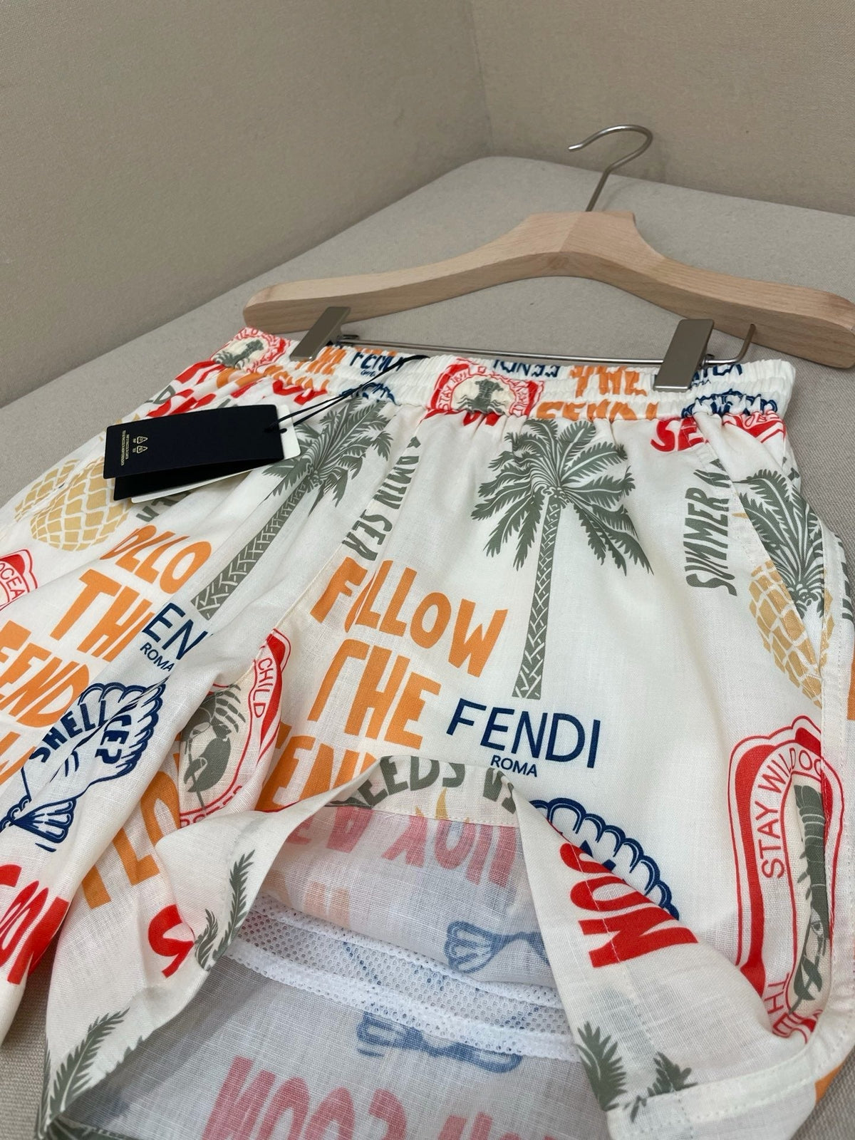 White Nylon Graphic Print Swim - Men's