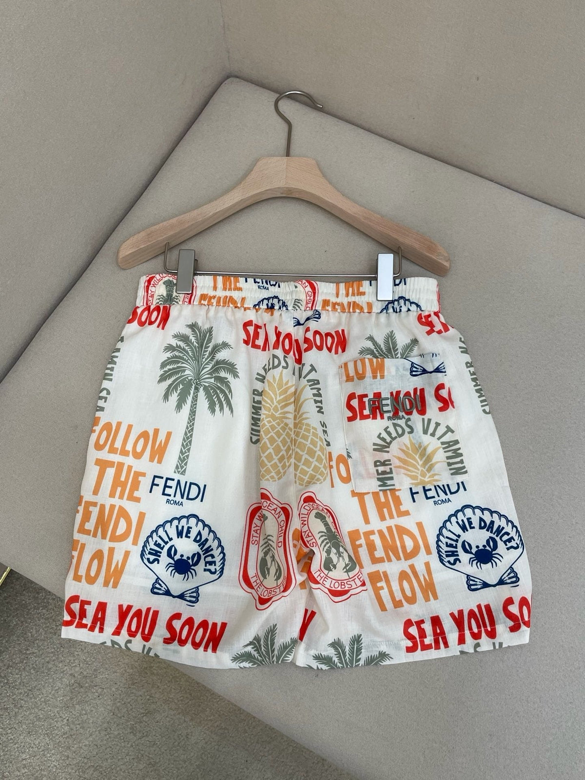 White Nylon Graphic Print Swim - Men's
