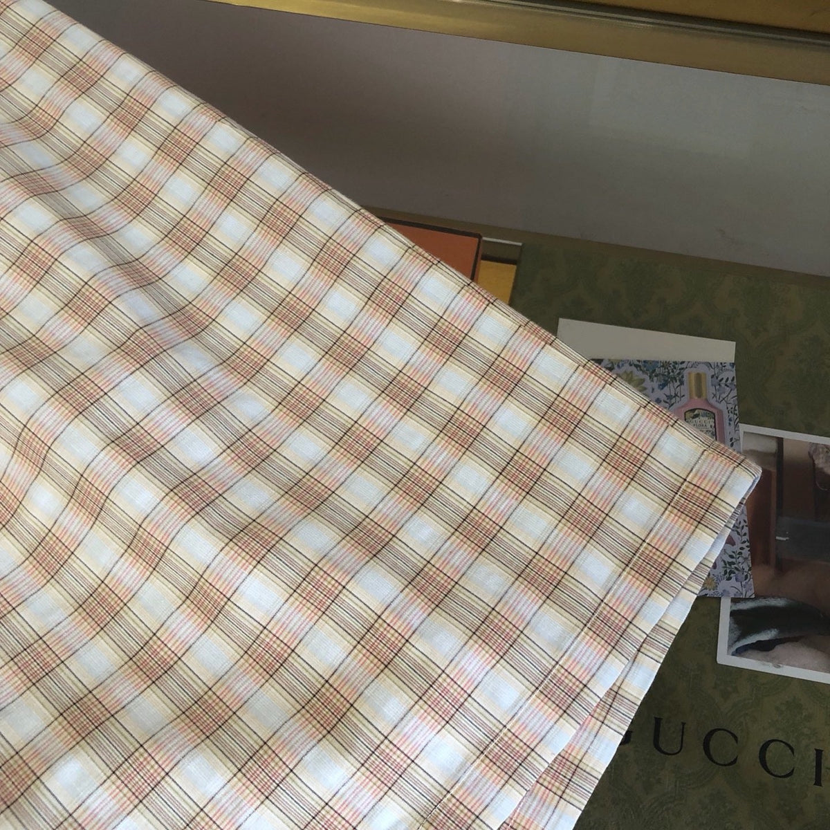 Cream Cotton Gingham Tailored - Men's
