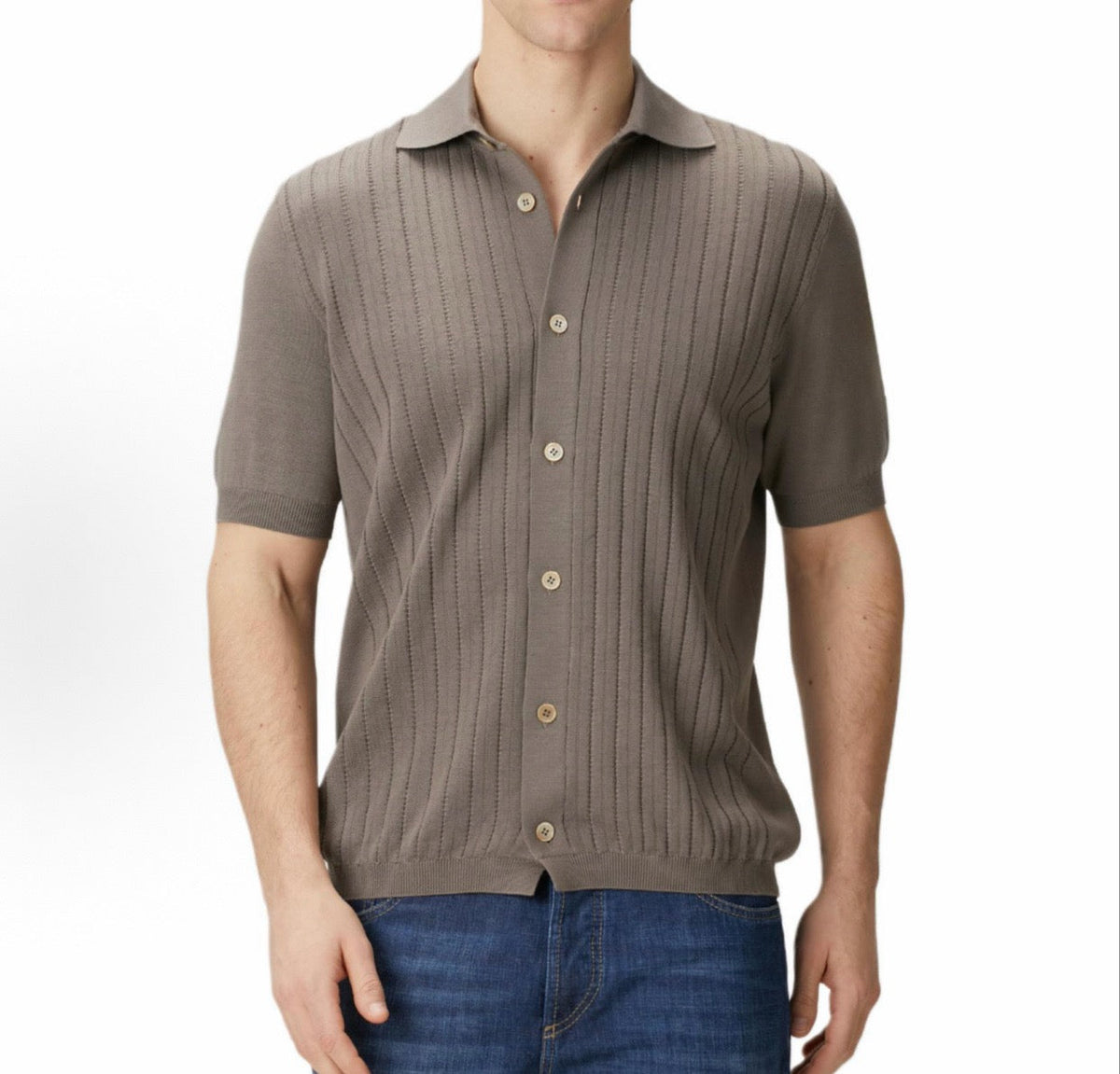 Black Knit Gold Buttons Short-Sleeve - Men's