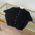Black Knit Gold Buttons Short-Sleeve - Men's