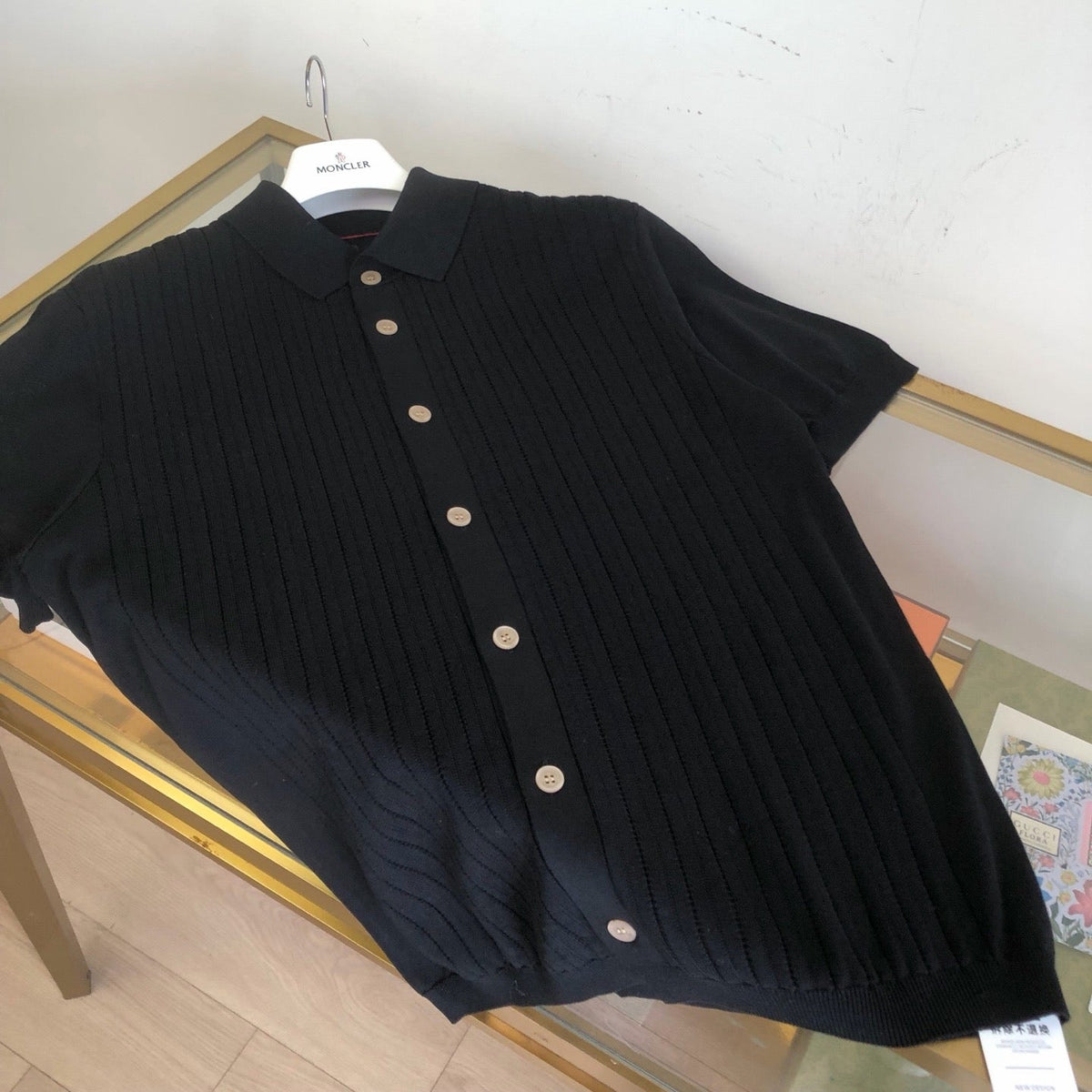 Black Knit Gold Buttons Short-Sleeve - Men's
