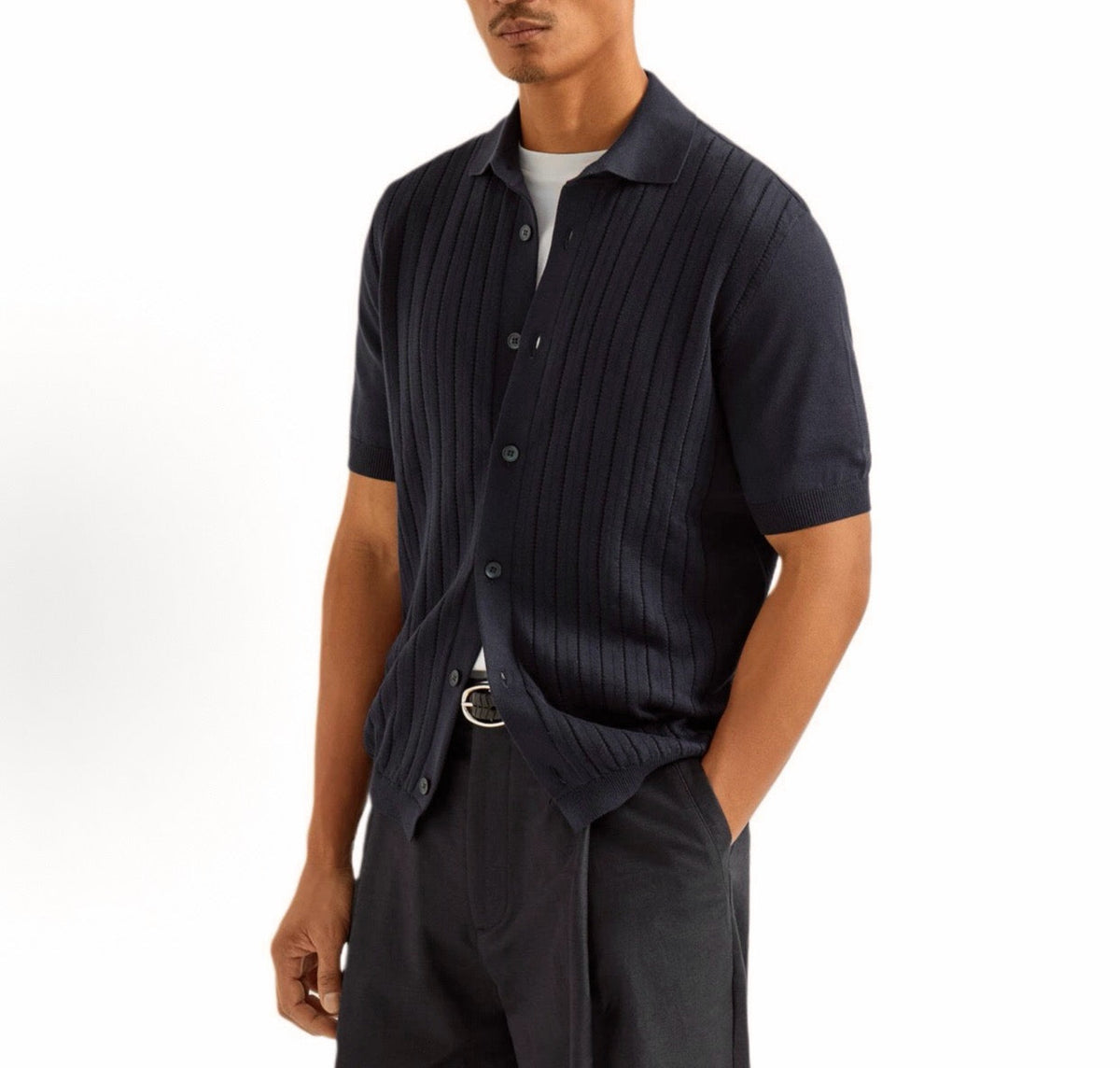 Black Knit Gold Buttons Short-Sleeve - Men's