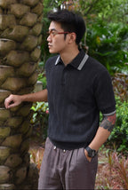 Navy Knit Contrast Collar Short-Sleeve - Men's
