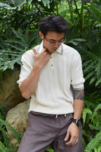 Navy Knit Contrast Collar Short-Sleeve - Men's