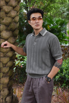 Navy Knit Contrast Collar Short-Sleeve - Men's