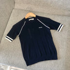 Navy Knit Striped Cuff Short-Sleeve - Women's