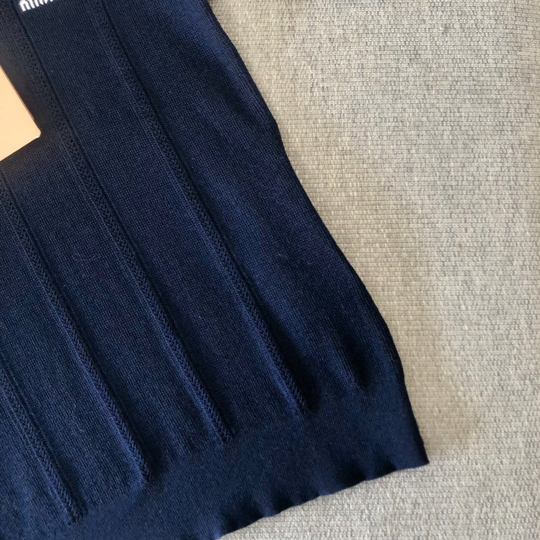 Navy Knit Striped Cuff Short-Sleeve - Women's