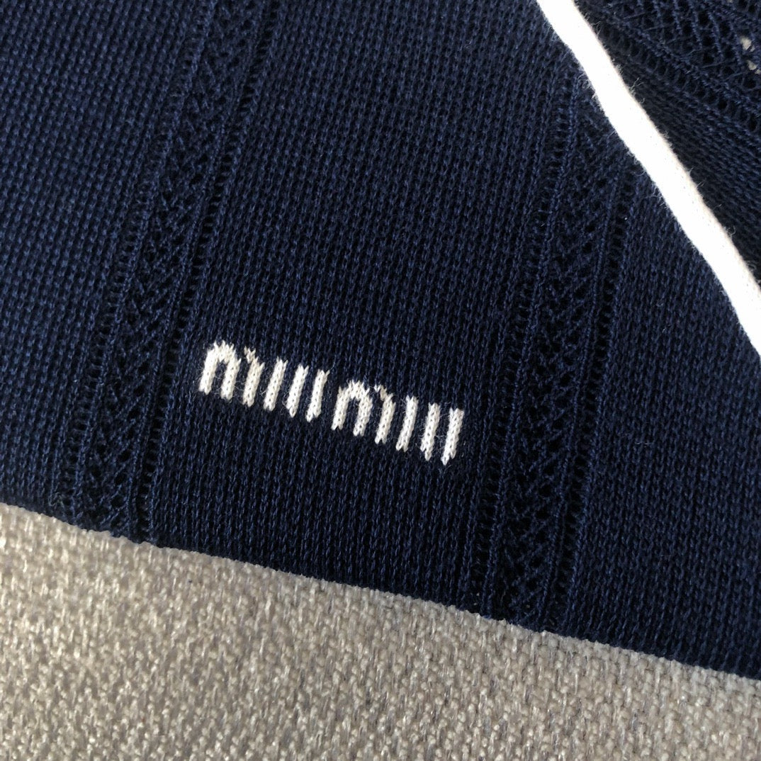 Navy Knit Striped Cuff Short-Sleeve - Women's