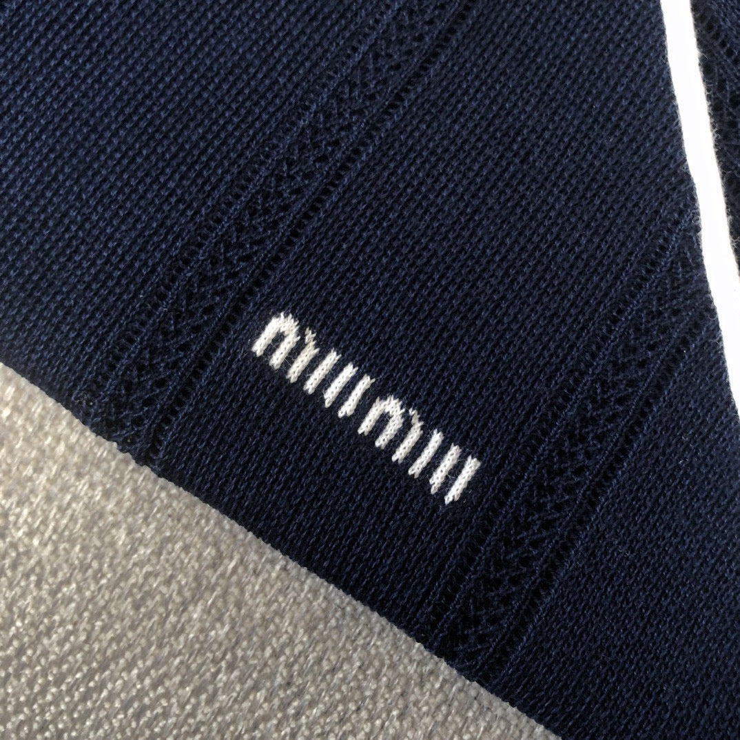 Navy Knit Striped Cuff Short-Sleeve - Women's