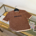 Brown Knit Striped Short-Sleeve - Women's