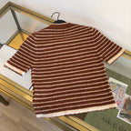 Brown Knit Striped Short-Sleeve - Women's