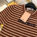 Brown Knit Striped Short-Sleeve - Women's