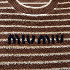 Brown Knit Striped Short-Sleeve - Women's