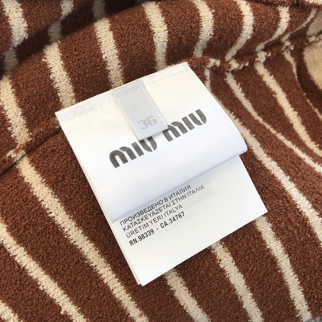 Brown Knit Striped Short-Sleeve - Women's