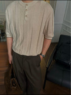Brown Knit Ribbed Short-Sleeve - Women's