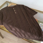 Brown Knit Ribbed Short-Sleeve - Women's