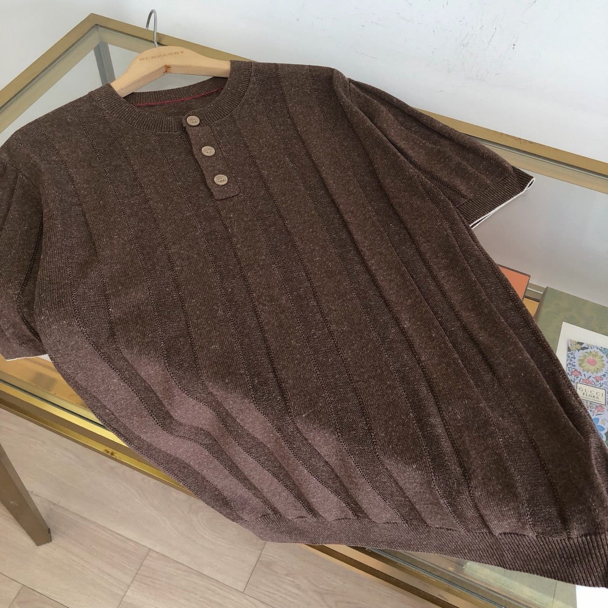 Brown Knit Ribbed Short-Sleeve - Women's