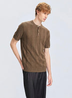 Brown Knit Ribbed Short-Sleeve - Women's