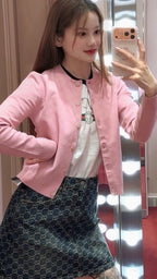 Pink Wool Plain Cardigan - Women's