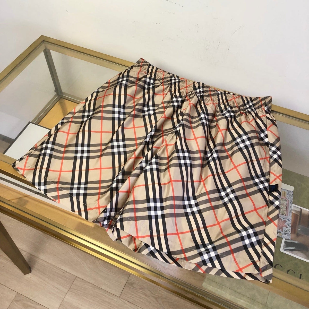 Grey Nylon Check Swim - Men's