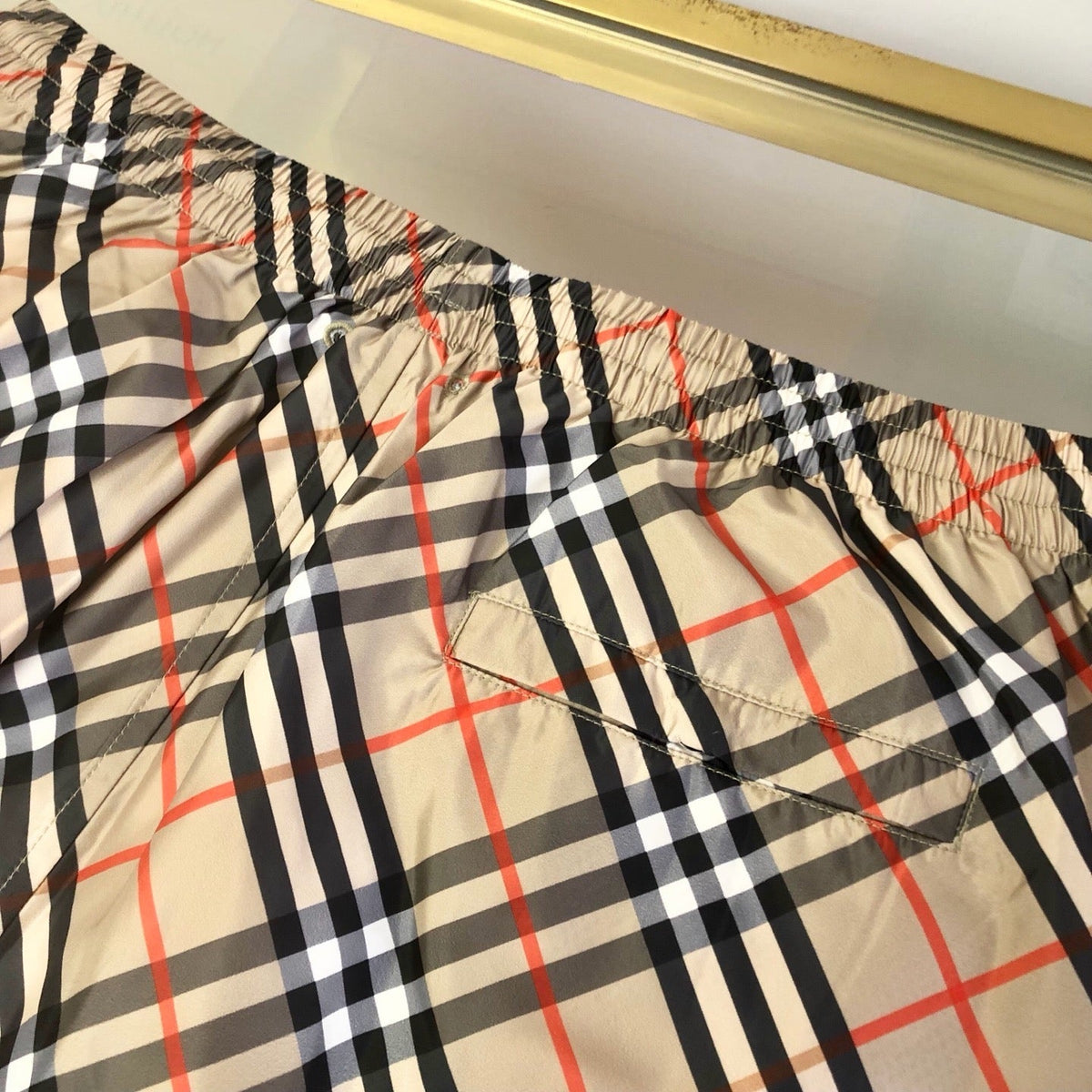 Grey Nylon Check Swim - Men's