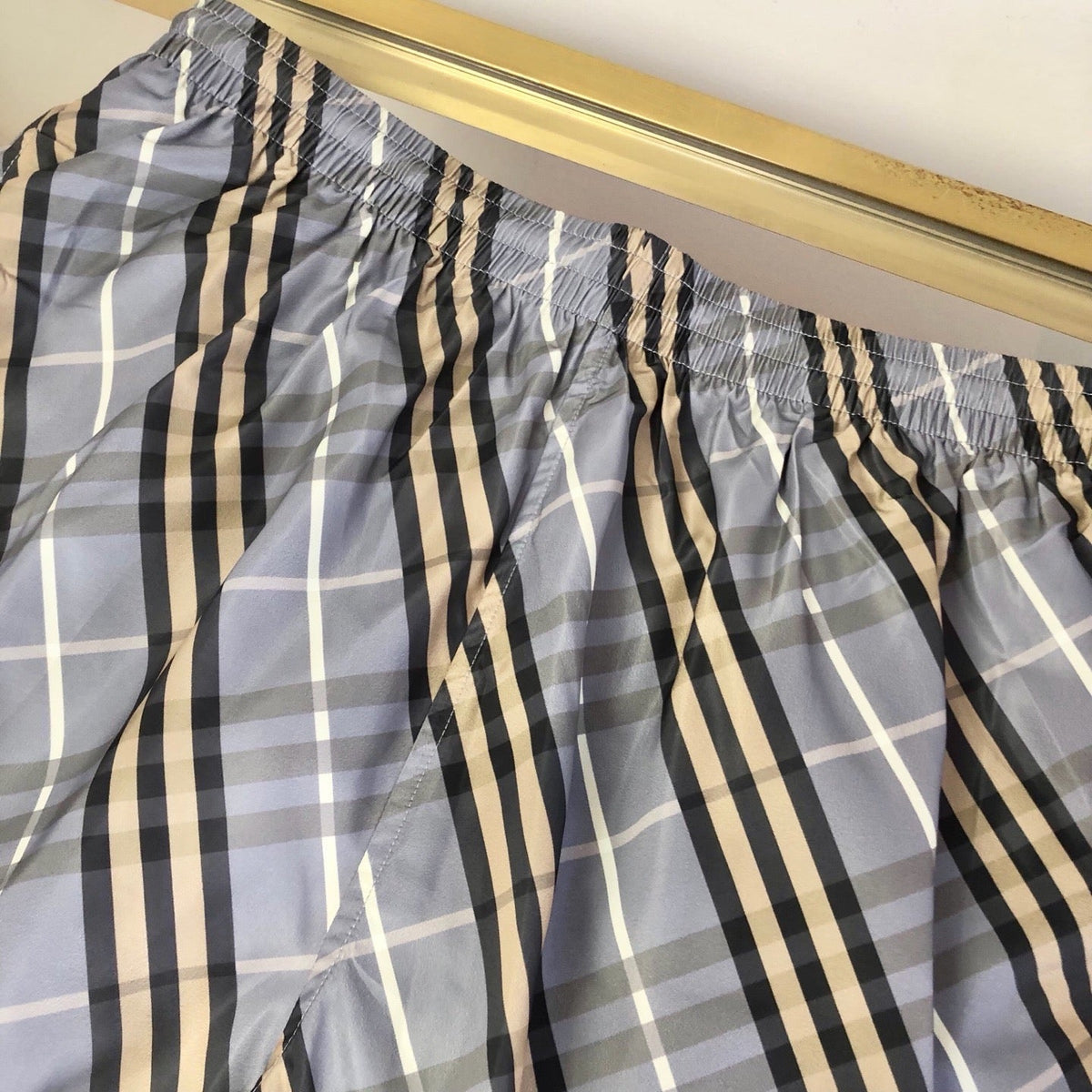 Grey Nylon Check Swim - Men's