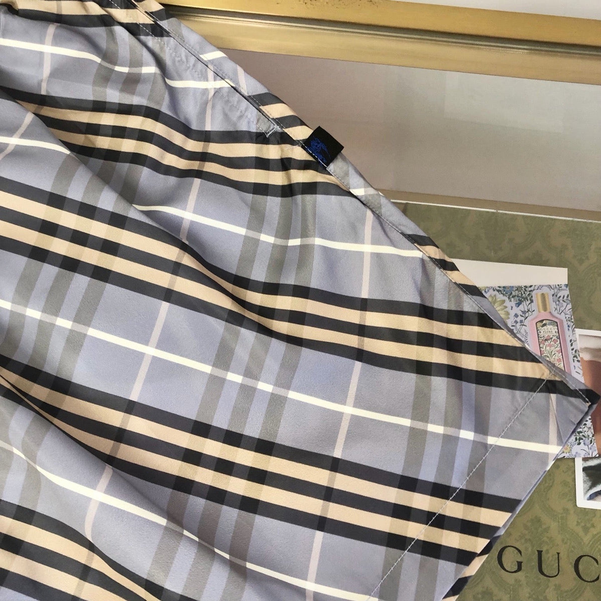 Grey Nylon Check Swim - Men's
