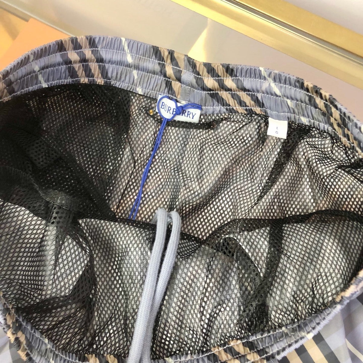 Grey Nylon Check Swim - Men's