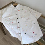 White Cotton Studded Short-Sleeve - Men's