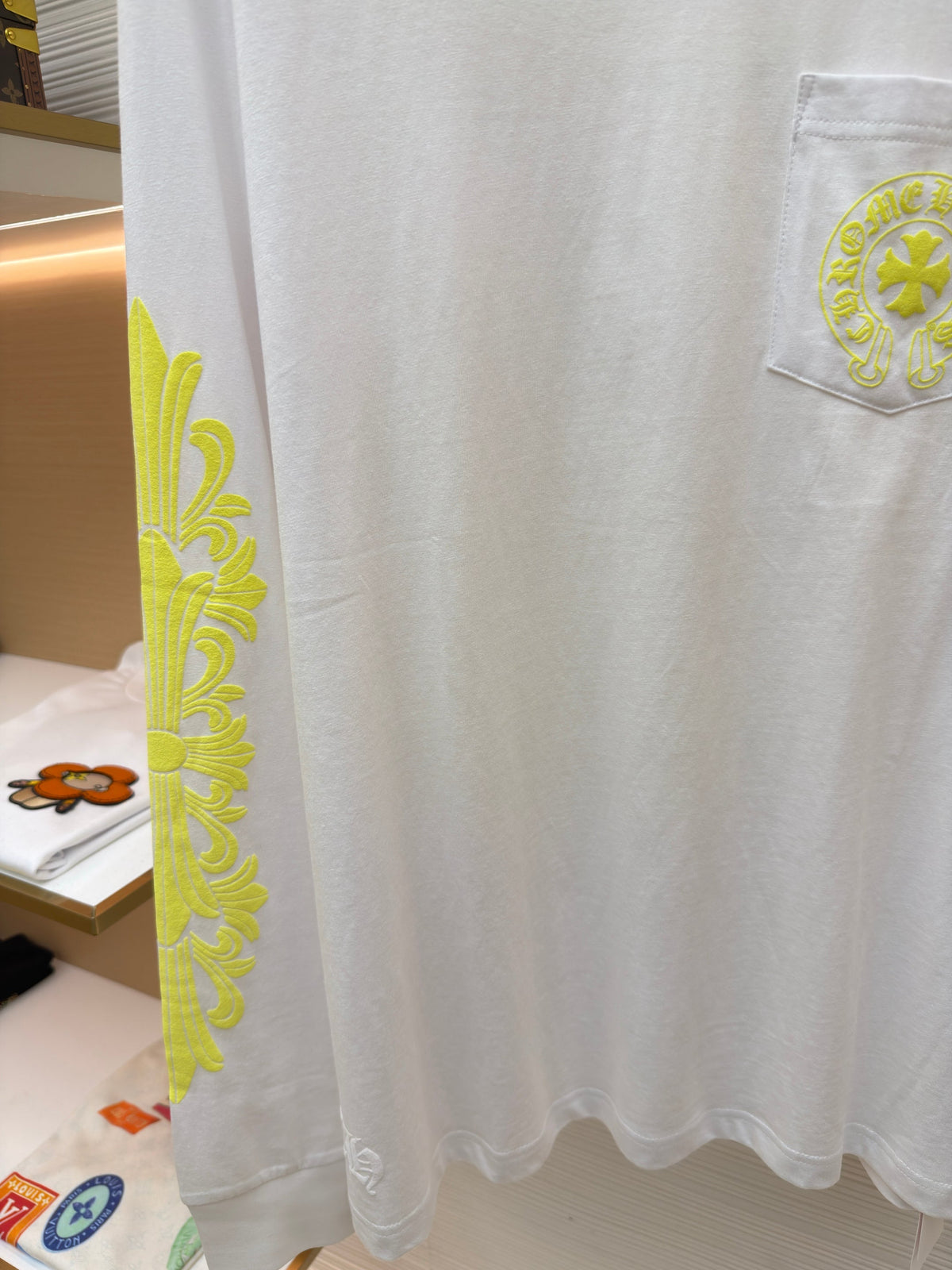 White Cotton Neon Sleeve Long-Sleeve - Men's