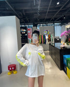 White Cotton Neon Sleeve Long-Sleeve - Men's