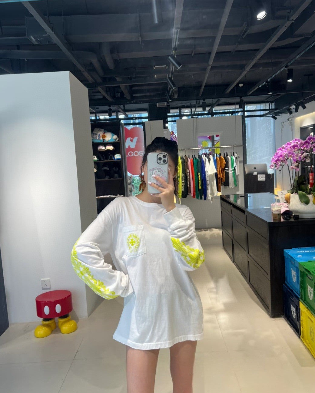 White Cotton Neon Sleeve Long-Sleeve - Men's