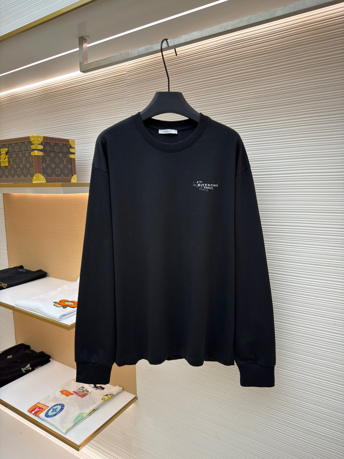 Navy Cotton Chest Logo Long-Sleeve - Men's