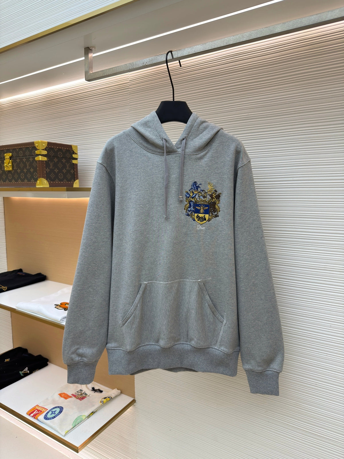 Grey Cotton Embroidered Zip-Through - Men's