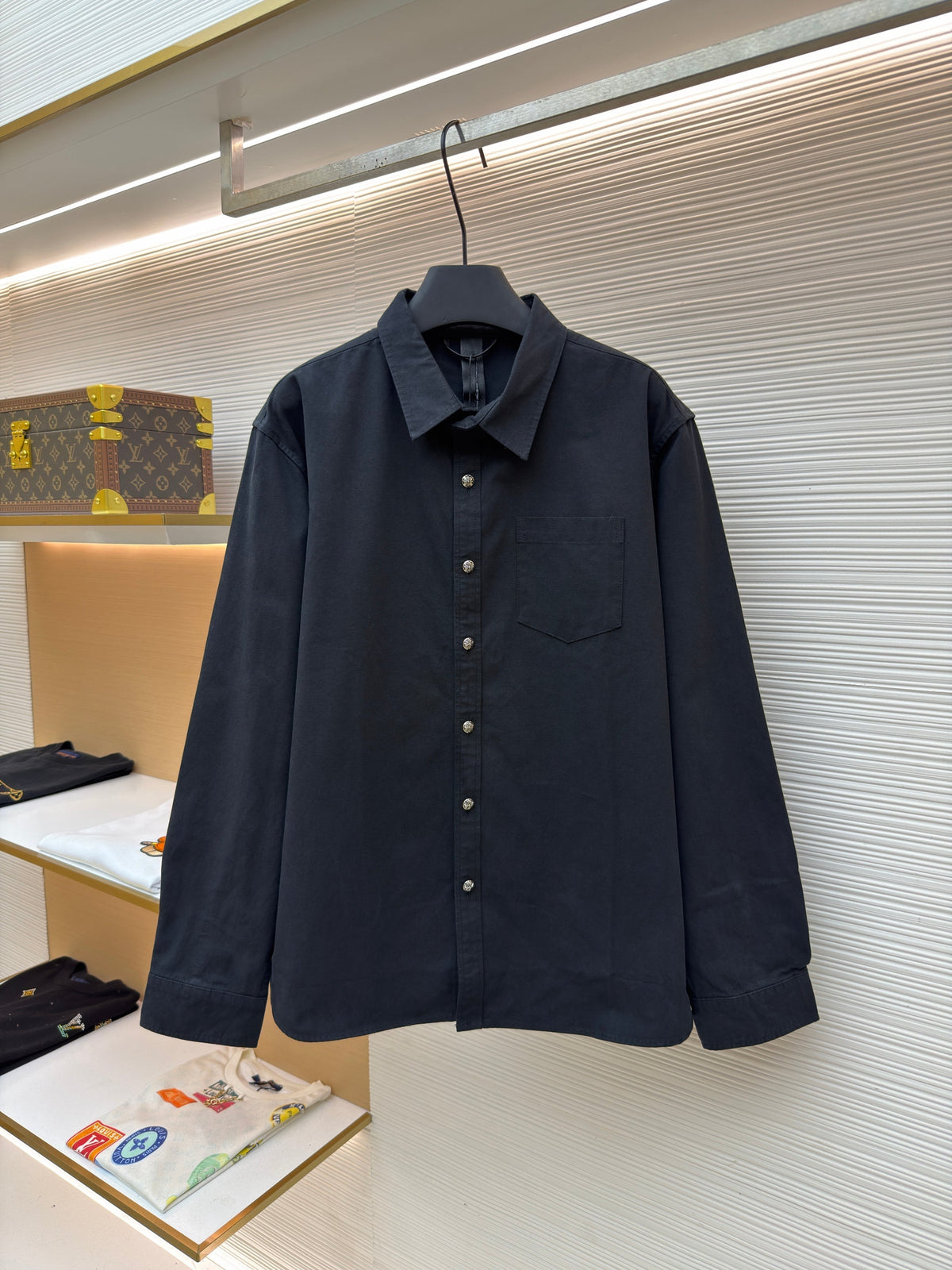 Navy Cotton Twin Pocket Long-Sleeve - Men's