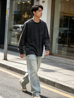 Navy Cotton Pocket Crewneck - Men's