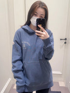 Blue Cotton Embroidered Pullover - Men's
